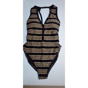 Robin Piccone Nautical Stripe Snap Front One Piece Swimsuit Navy size 8 Resort